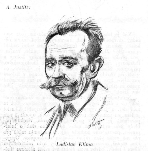 Ladislav Klíma drawn by Alfréd Justitz in 1926.